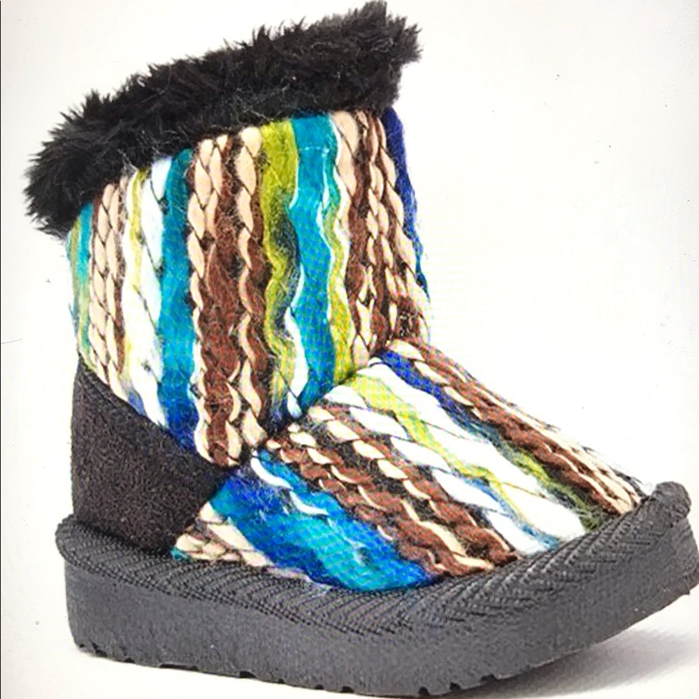 Sz Toddler 5 Black Rainbow Fuzzy-Trim Tapestry Boot by Ositos